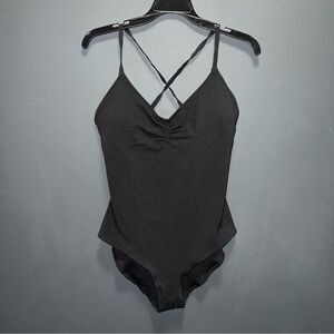 Athleta Avant Bodysuit Black Strappy Cross Back Adjustable Womens Large